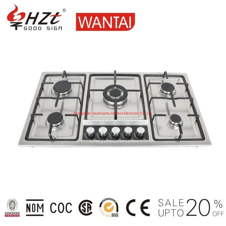 Hot Sale Cooktop Kitchen Built in 600cm Temperred Glass 5 Burner Gas Stove