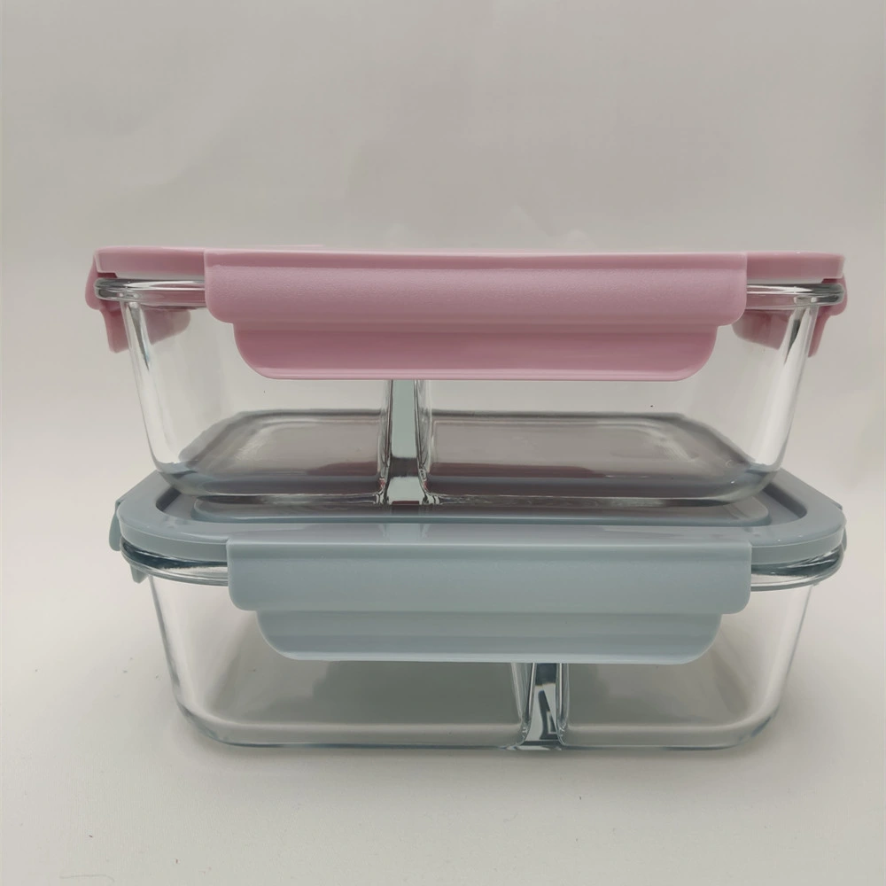 Microwaveable Oven Safe Borosilicate Glass Lunch Box Travel Glassware with Partition