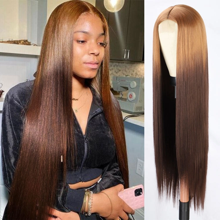 Brown Soft Long Straight Middle Part Lace U Part Synthetic Wigs