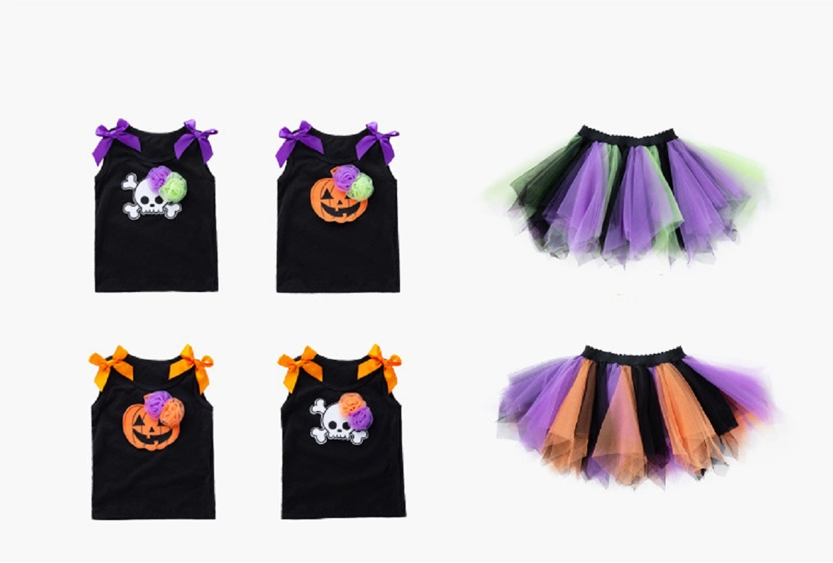 Haut sans manches Halloween pour bébé fille et jupe tutu en dentelle Esg16388