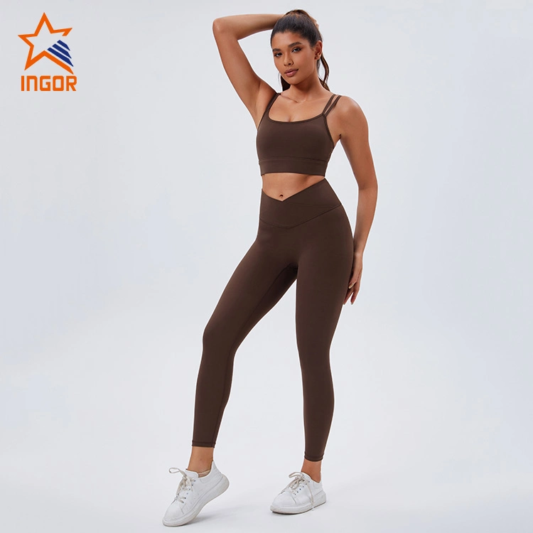 Ingor Sportswear Fitness Apparel Manufacturer OEM/ODM Women 2 Pieces Leggings + Bra Apparel Clothing Yoga Set Tracksuit Gym Workout Fitness Active Sports Wear