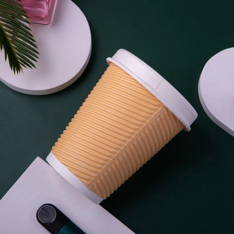 PLA Insulation Disposable 12oz Ripple Wall Paper Cup Hot Beverage Coffee Drinking Paper Cup with Lids
