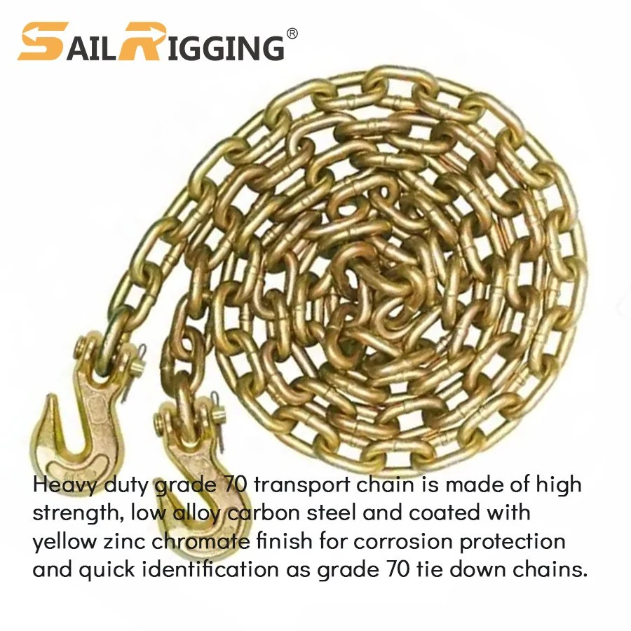 5/16" * 20' G 70 Us Standard Link Yellow Zinc Transport Chain Binder Chain with Clevis Grab Hook