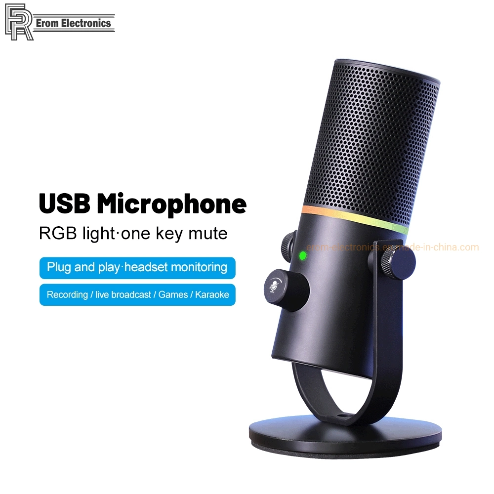 Factory Wholesale Gaming Studio Microphones Desktop RGB Studio Recording Podcast Condenser USB Microphone