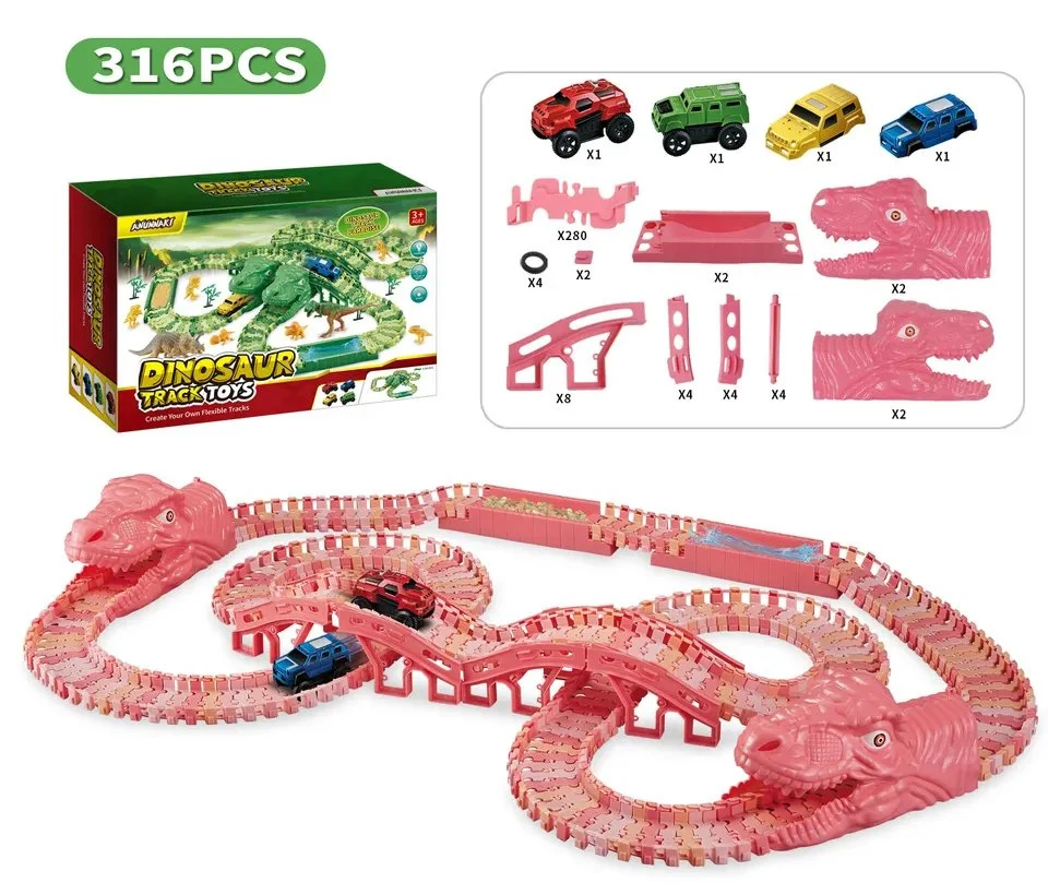 Ferrocarril de bricolaje de carreras de pista de carreras de coche eléctrico de dinosaurio juguete educativo para niños