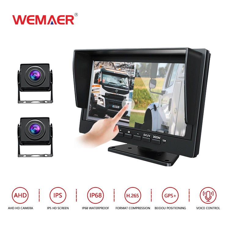 OEM Wemaer Auto Electronics la parte delantera parte trasera del coche de 2 vías de estacionamiento de la cámara Monitor 7 pulgadas de pantalla del Monitor de coche con el Registro de Conducir