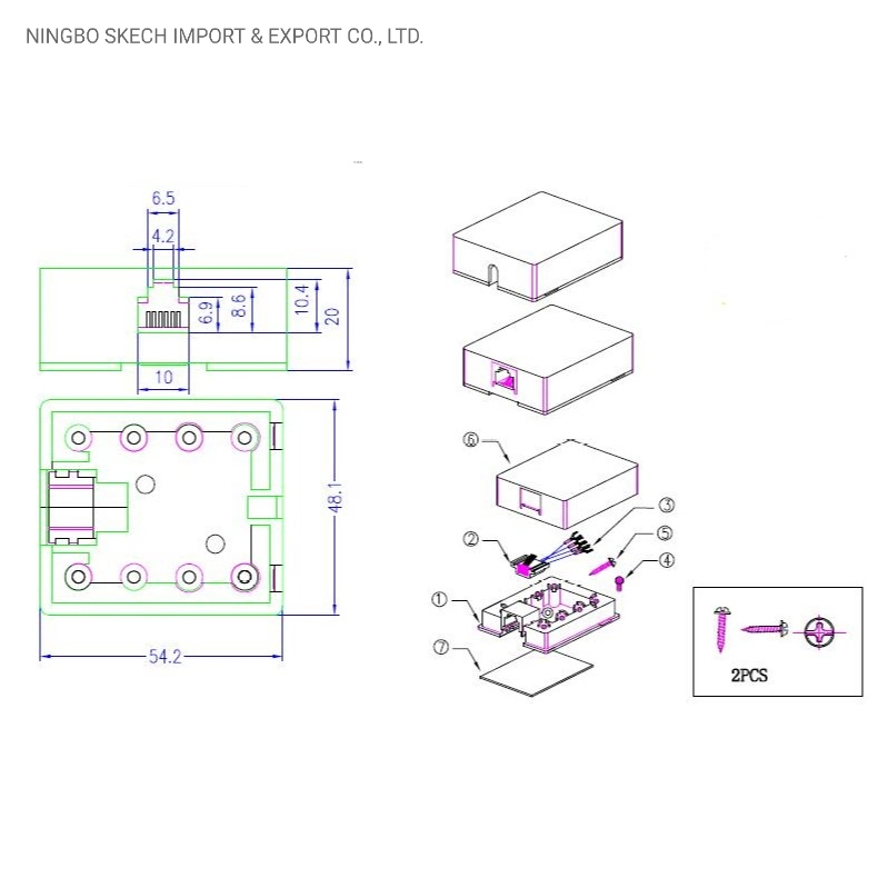 Conector modular RJ45, un puerto conector de salida 8p8c Caja de superficie de la toma para el cableado de red Soluation