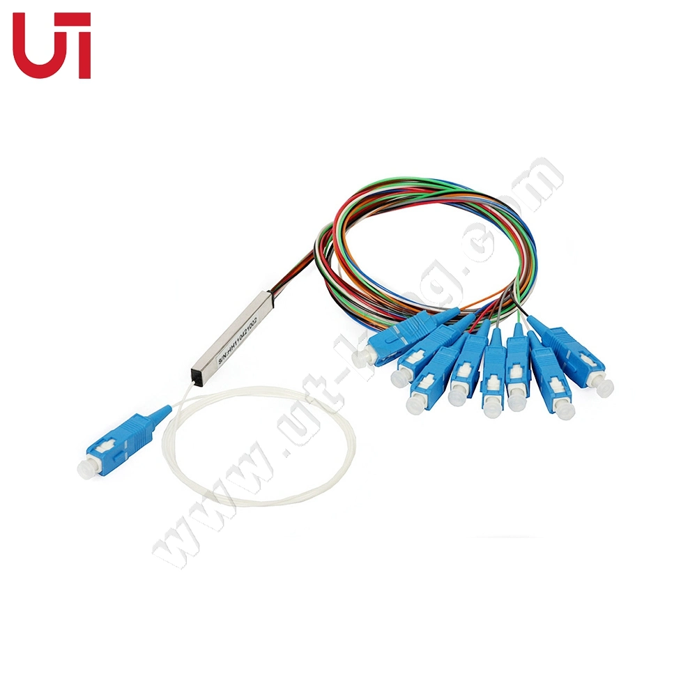 FTTH 1*8 PLC Splitter Sc/UPC Mini Tipo Tubo de acero de G657A1 de fibra óptica de