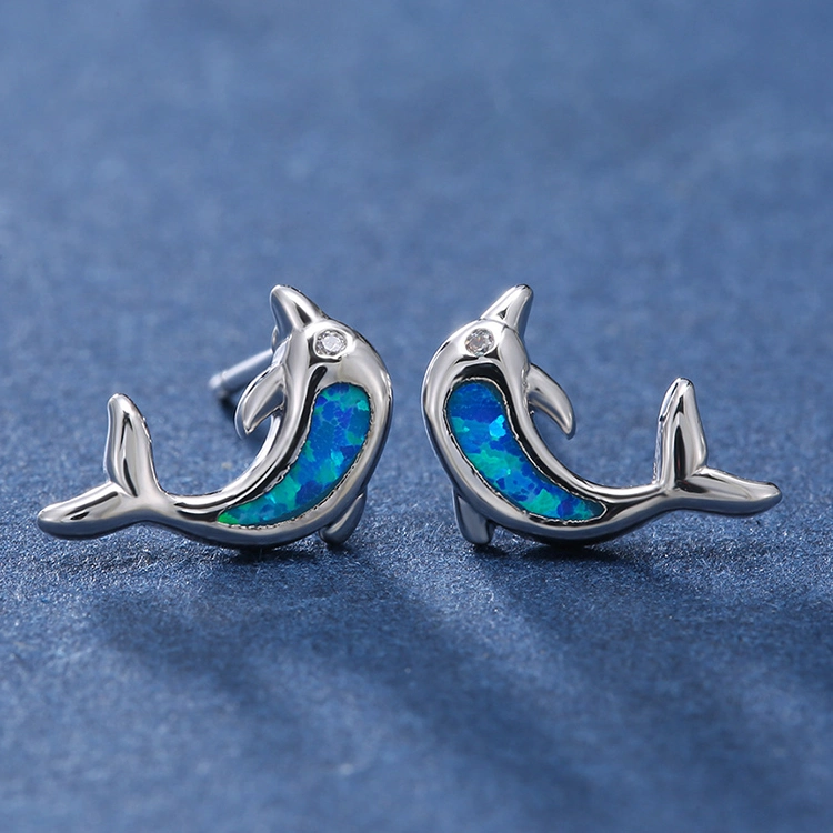 Popular Opal Earrings Gentle Dolphin Brass Earrings