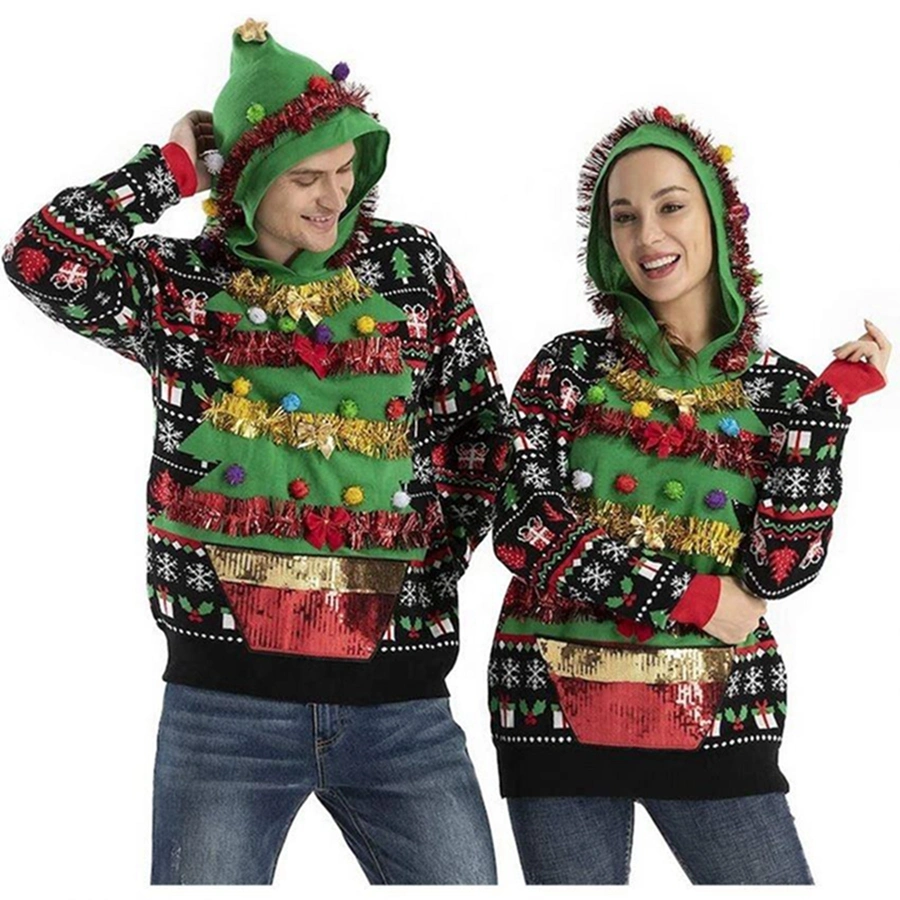 Benutzerdefinierte Hässliche Pullover Geprägte Lustige Weihnachten Paar Strick Familie Unisex Strickmode Neujahrsbekleidung