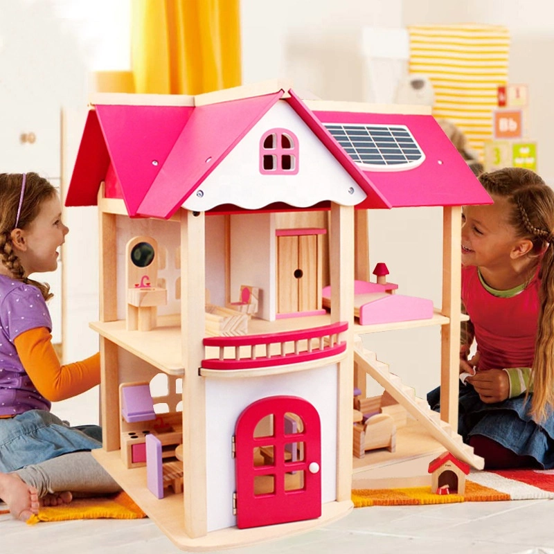 Strong & Safe Wooden Pink Doll House Toys Cottage Family House Villa Workmanship Children DIY Educational Toy Girls Wooden Doll House