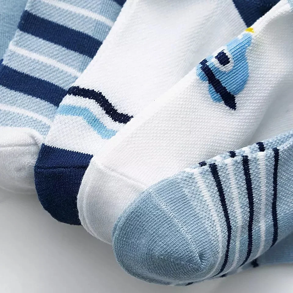 Baby Cartoon Solid Color Stripe Kids Cotton Net Soft Children Blue Boys Ankle Socks