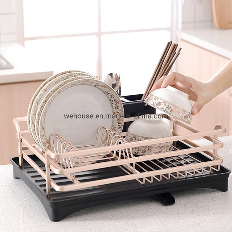 Compacta de aluminio Rustproof purgador plato plato tendedero con Drainboard Racks de oro