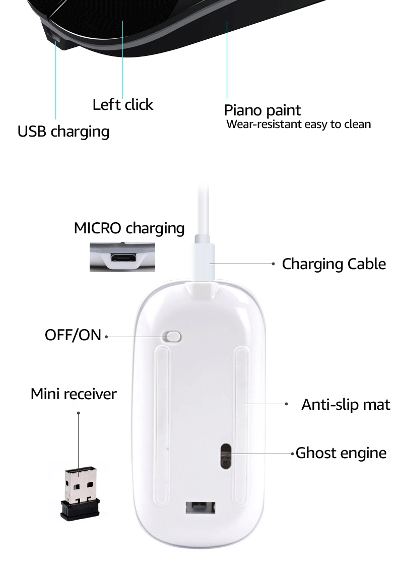 Wireless Mute USB Mouse 2.4G Bluetooth Mini Mouse