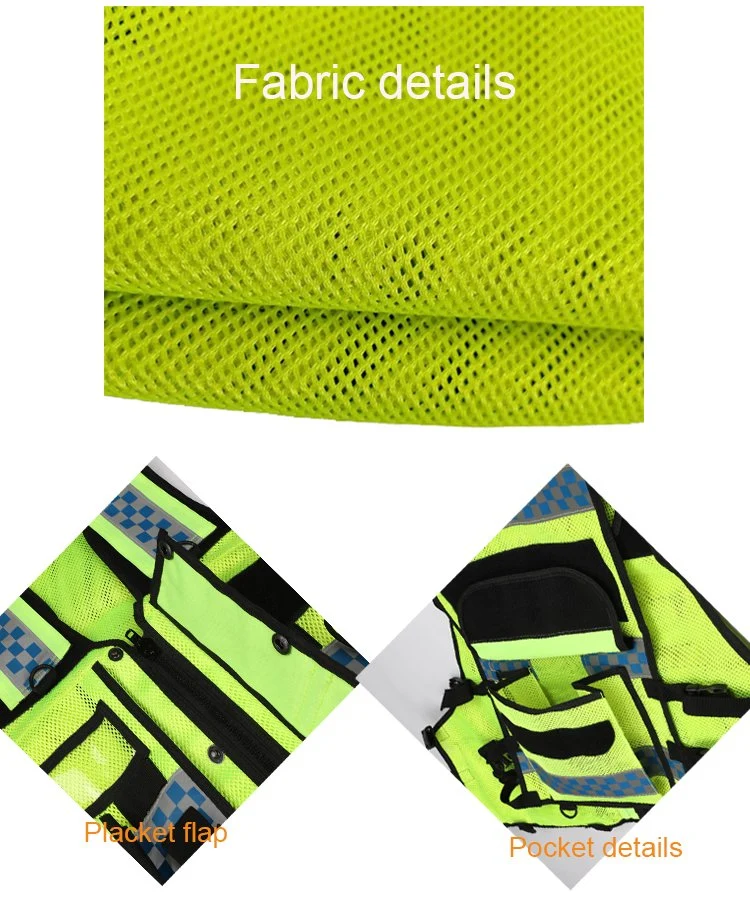 Durable Traffic Construction Workwear Breathable Multi-Pocket Security Reflective Hi-Vis Vest