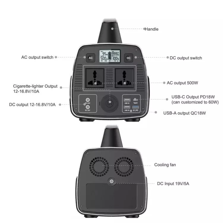 2022 Solar Generator Camping System 12V DC Power Banks 512wh 500W Lithium Battery Lihua Portable Power Station