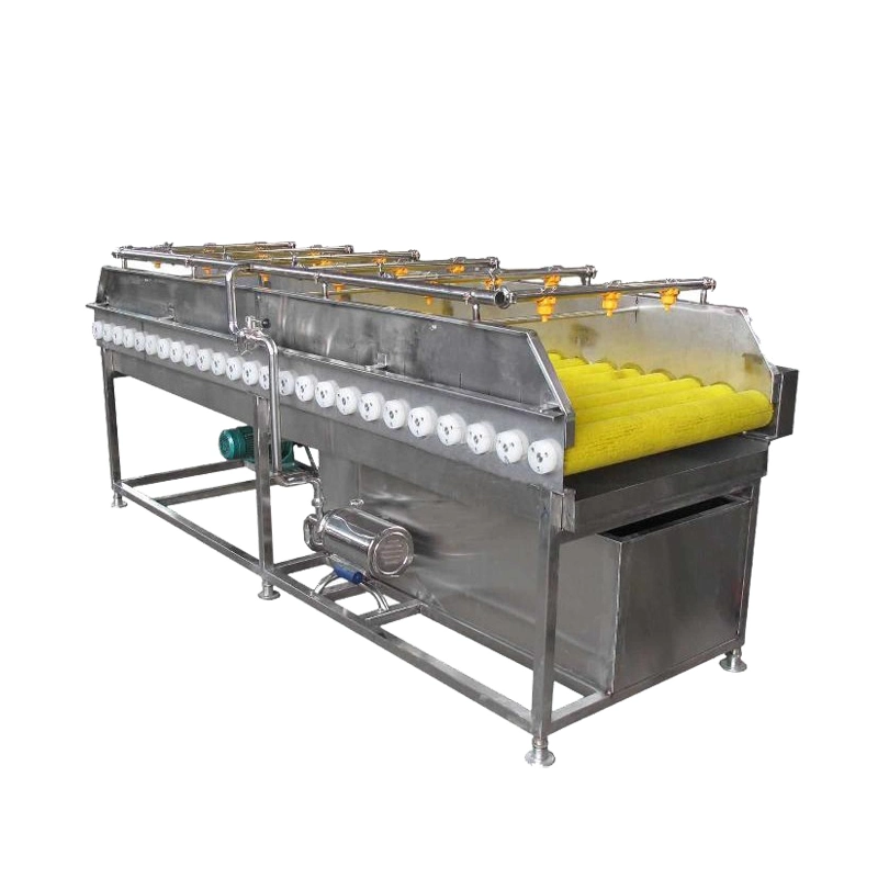 Brush Roller Fruit Vegetable Washing Machine with Water Spraying