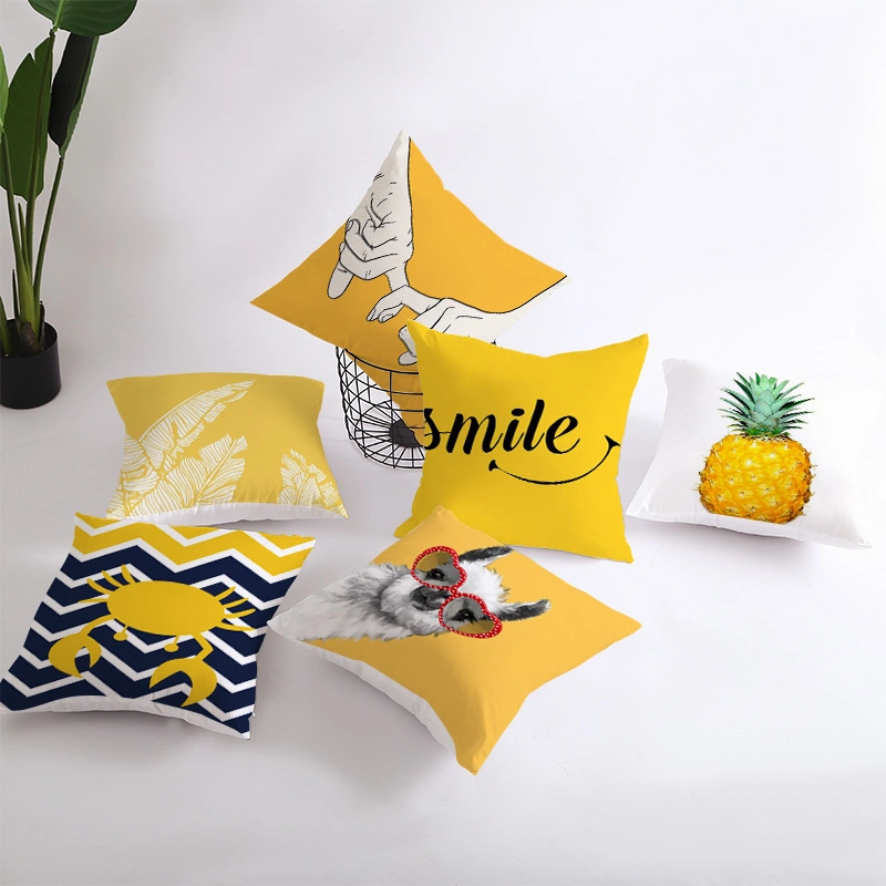 Funda de almohada amarilla con hojas de piña cubierta nórdica estampada para el cojín de arena y pelo