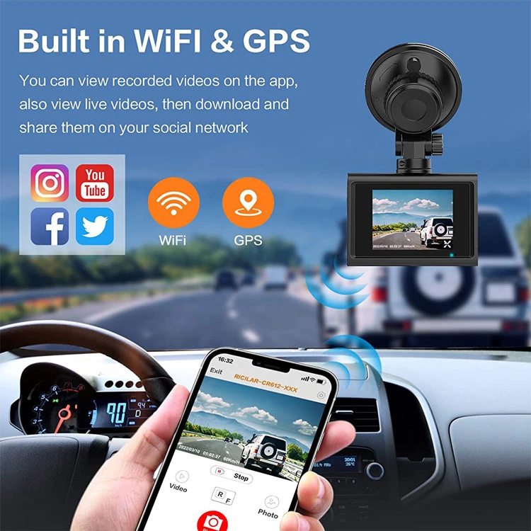 2"Mini Car 4K Dash Cam Recorder GPS WiFi Dual Camera WDR HD Night Vision Car DVR Dashcam 4K Car Dash Camera G-Sensor Parking Monitoring Car Black Box