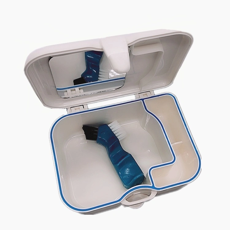 Large False Teeth Cleaning Box with Mirror Denture Container