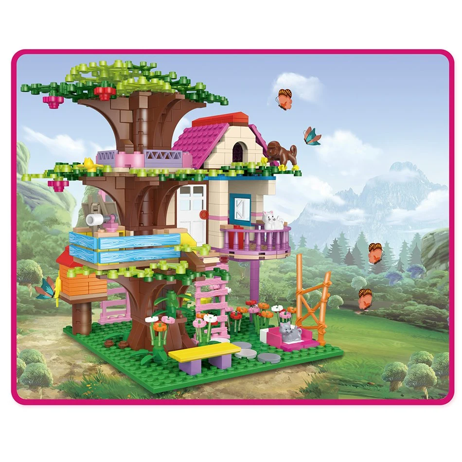 Woma Toys Wholesale/Supplier 2022 Kids Educational Girl Friendship Forest Tree House Model Scene Little Brick Small Building Block Figures Set