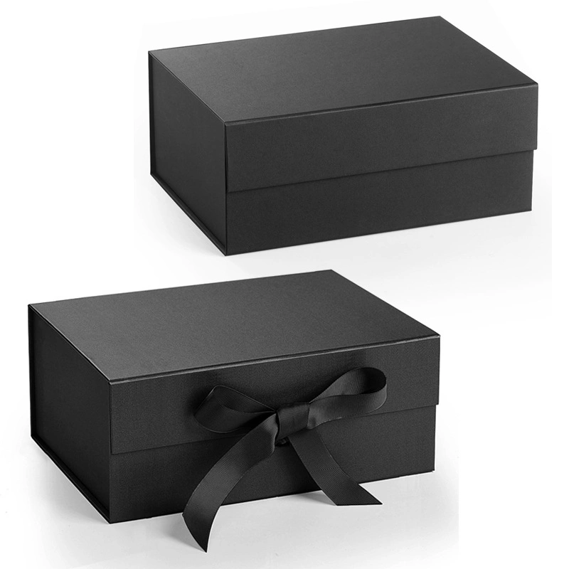 Negro Color Kraft rígido plano bajo MOQ Precio razonable magnético Caja de papel Caja de regalo plegable para embalaje Caja de cintas