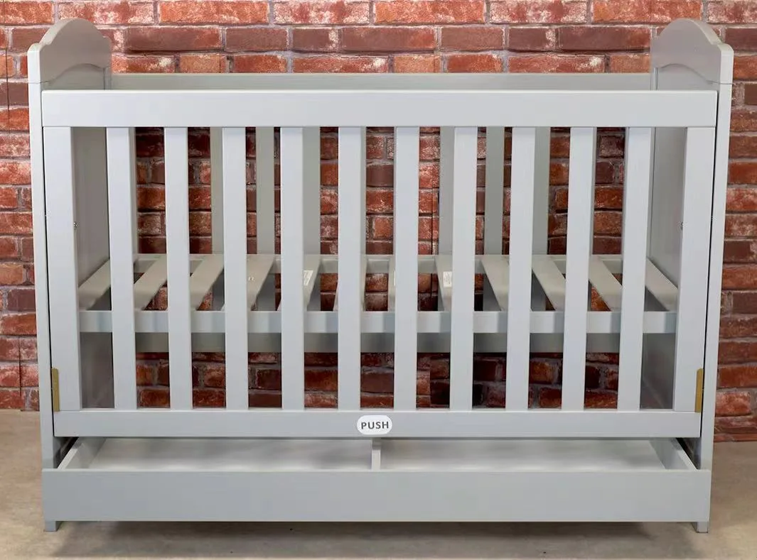 Gris robusto bastidor de madera Cuna cama cuna convertible en cama de niño cajón extraíble