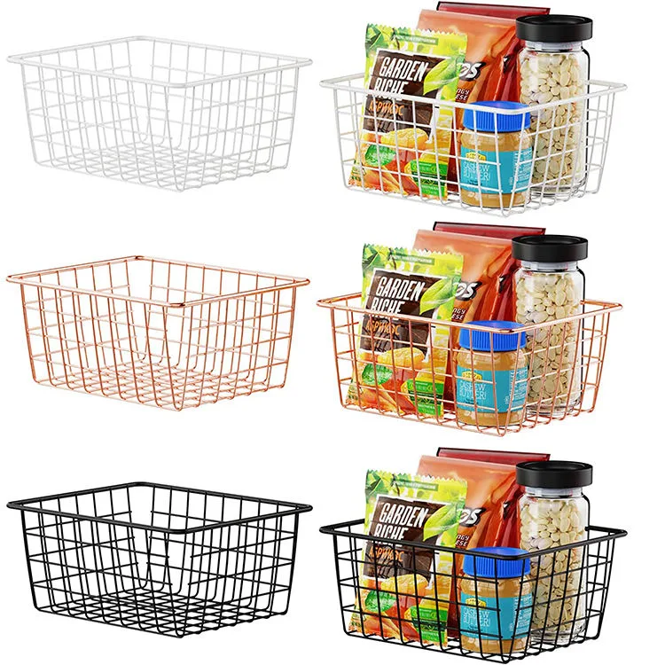 Home Pantry Decor Kitchen Storage Bin Snack Food Fruit Organizer Metal Wire Storage Basket