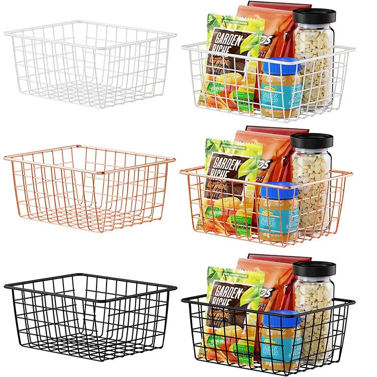 Inicio Pantry Decor Cocina almacenamiento Bin Snack comida Organizador de frutas Cesta de almacenamiento de alambre de metal