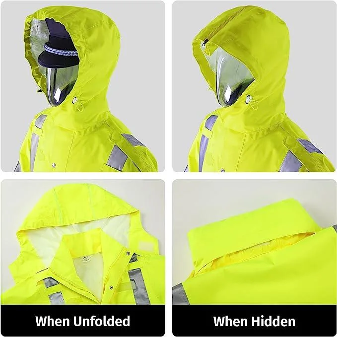 Reflective Safety Jacket for Men & Women High Visibility Rain Jacket Waterproof Raincoat Anti-Storm