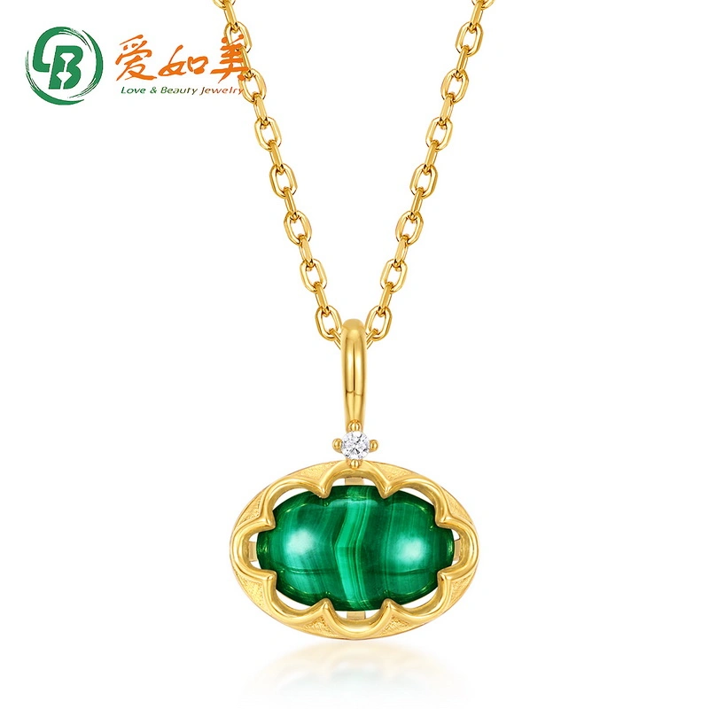 New Trendy 925 Silver Jewelry Gold Plated Cubic Zircon Malachite Pendant Necklace