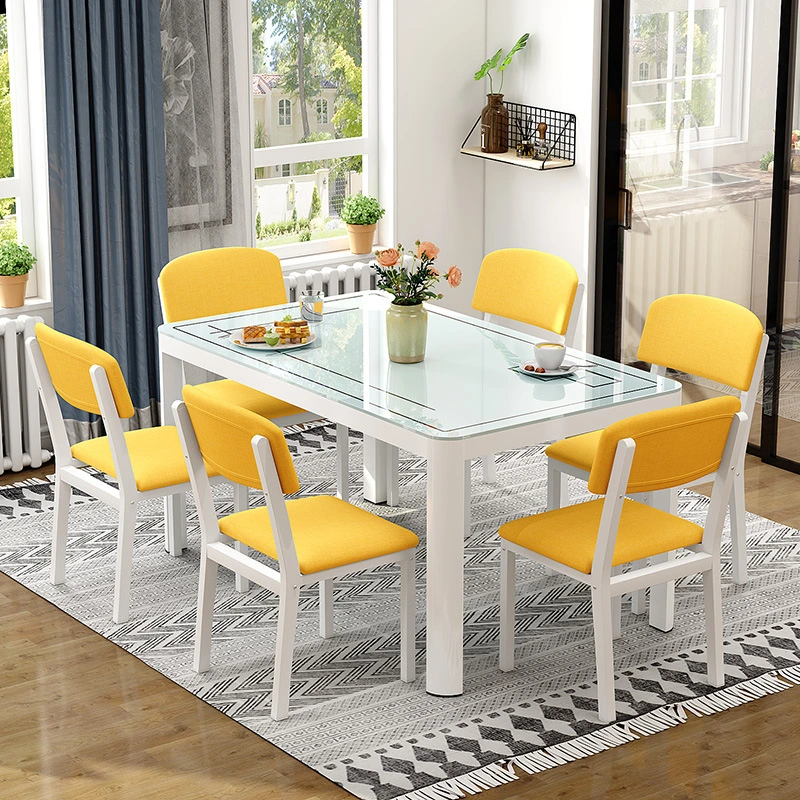 Best Selling High End Modern Home Furniture Desk Top Glass 6 Chairs Dining Table Set