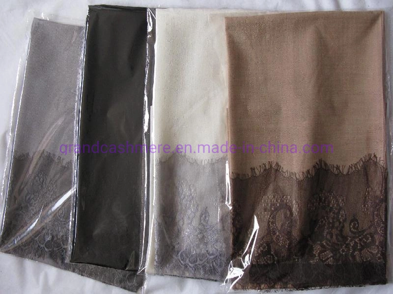 50% Silk 50% Wool Lace Trim Woven Shawl