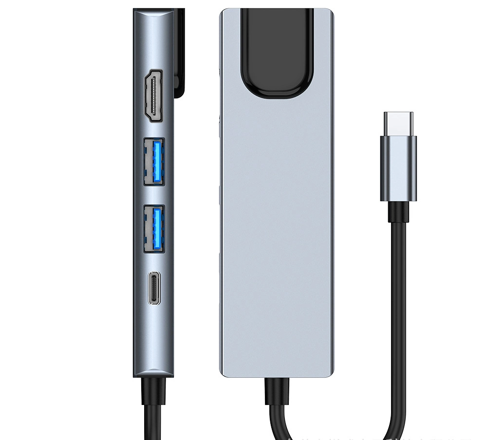 Estação de ancoragem USB C Dual Monitor para computador portátil DELL/HP/Lenovo/Surface, adaptador múltiplo USB C Hub 5 em 1 de ecrã triplo, dongle USB C com USB VGA 4K PD HDMI