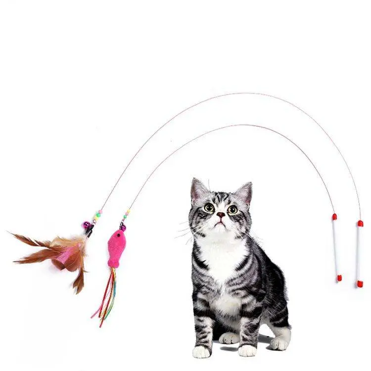 Pet Feather Cat Toy Stick Wire Material Colored Stick Cat Toy