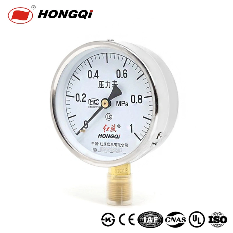 Manómetro mecánico de aire/gas/aceite/agua Hongqi ® 0-1,6MPa
