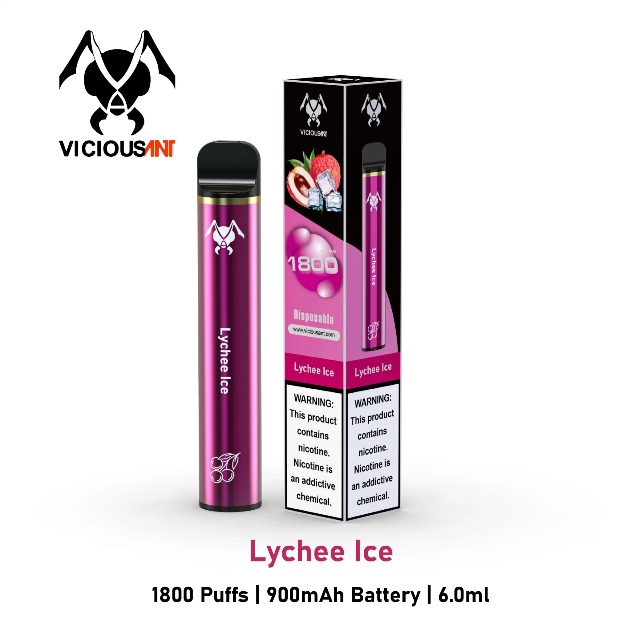 2021 moda Venta caliente cigarrillo electrónico Pen Vape vaporizador E desechable cigarrillos Vape 6ml 1800 Puff portátil de la barra de jugos de frutas E-E-Liquid