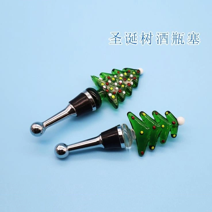 Christmas Decoration Christmas Tree Glass and Stainless Steel Wine Stopper Wine Bottle Lids