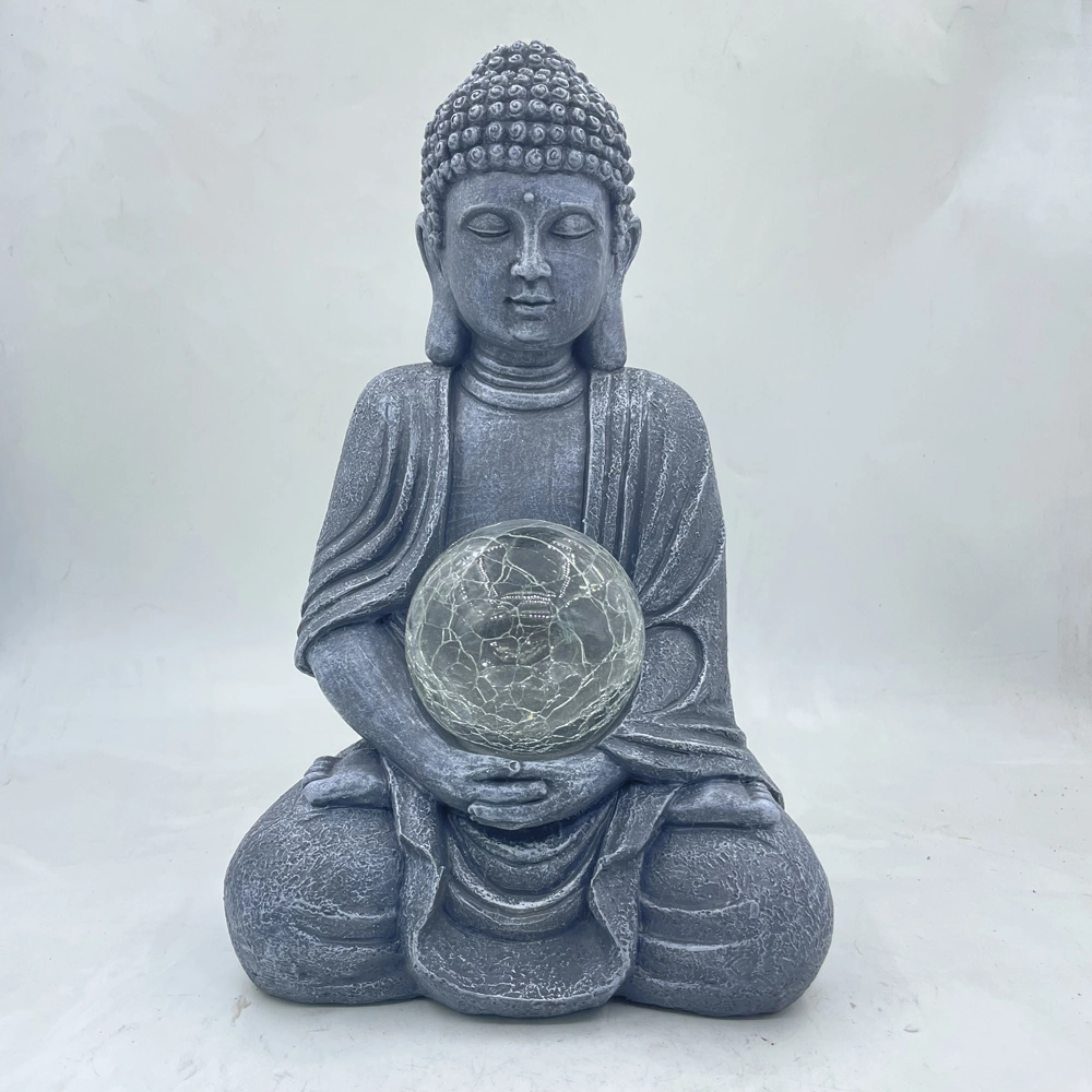 Newly Designed Garden Courtyard Home Ornament Solar Buddha with LED Lighting