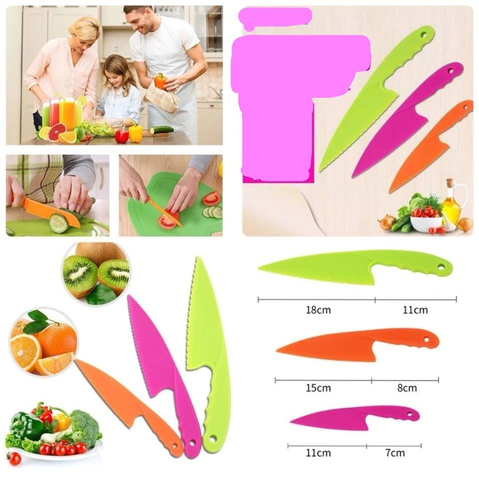 3pieces Kitchen Chef Knives Cookies Bread Lettuce Plastic Bl12141