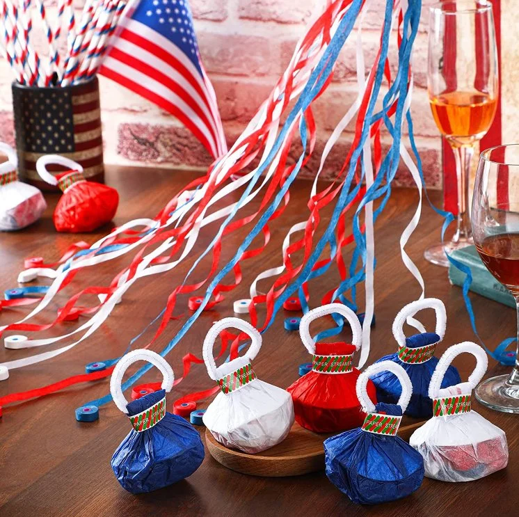 USA Patriotic Independence Day Streamers Popper Fourth of July 4th of July Decoration Parade Party Hand Throw Streamers