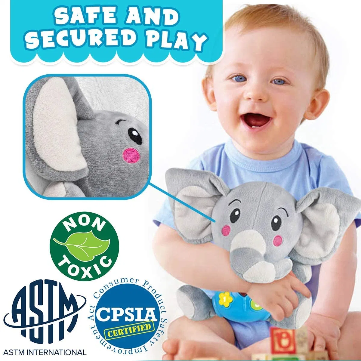 Elephant bébé Jouets musicaux Jouets Animaux Kids bébé Jouets Jouets de dentition petit bébé Jouets en peluche Bum anime la tige pour bébé Jouets en peluche Montessori et en peluche