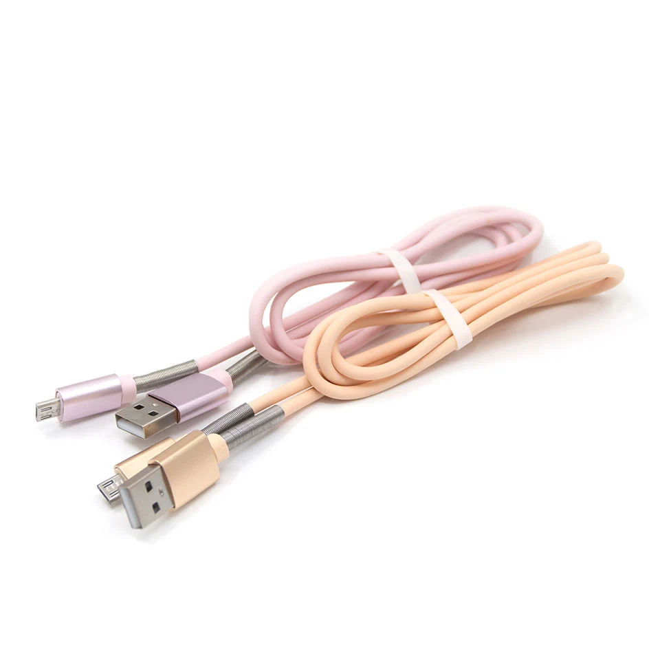 TPE Material Spring USB Fast Charging Data Cable with Metal Protection 1m for All Mobile Phones