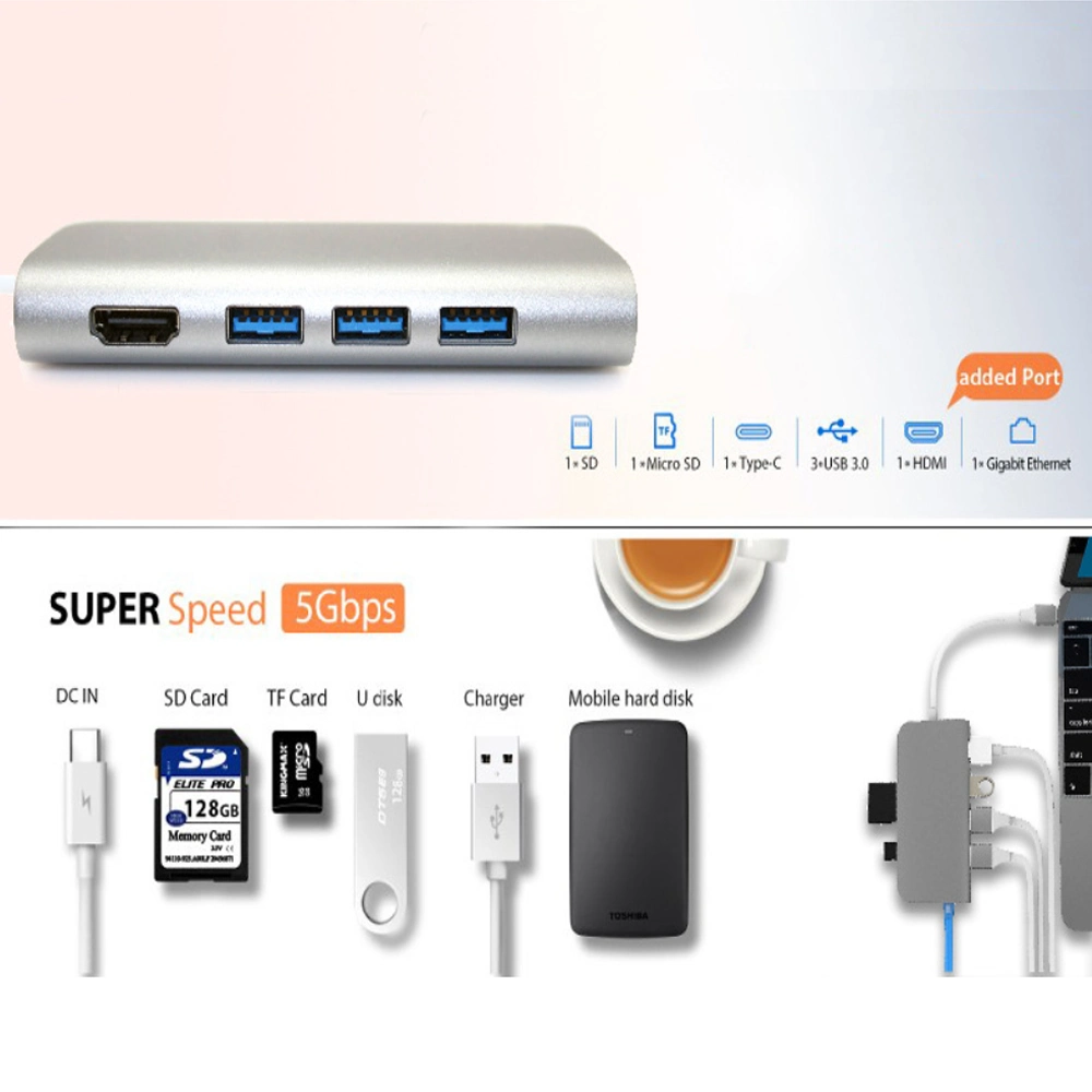 USB C Hub 8 in 1 Aluminum Multi Port Adapter Combo Hub for MacBook Type C Hub to HDMI 4K Ethernet Charging Port SD/Micro Card Reader and 3 USB 3.0 Ports