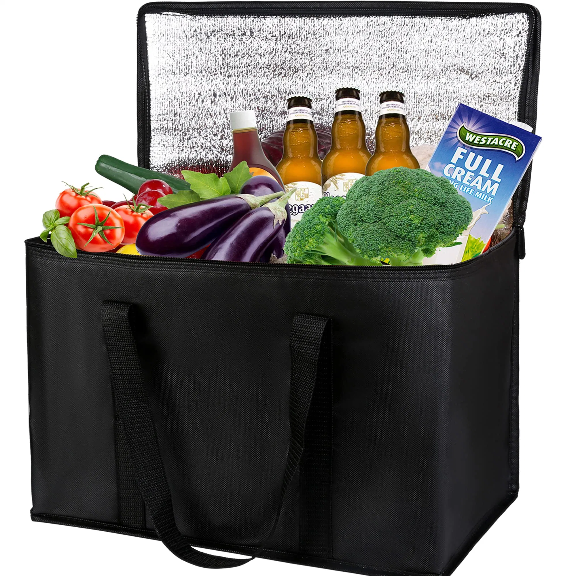 Insulated Grocery Shopping Bags, Reusable, Thermal Zipper, Collapsible, Tote, Cooler, Food Transport Hot and Cold