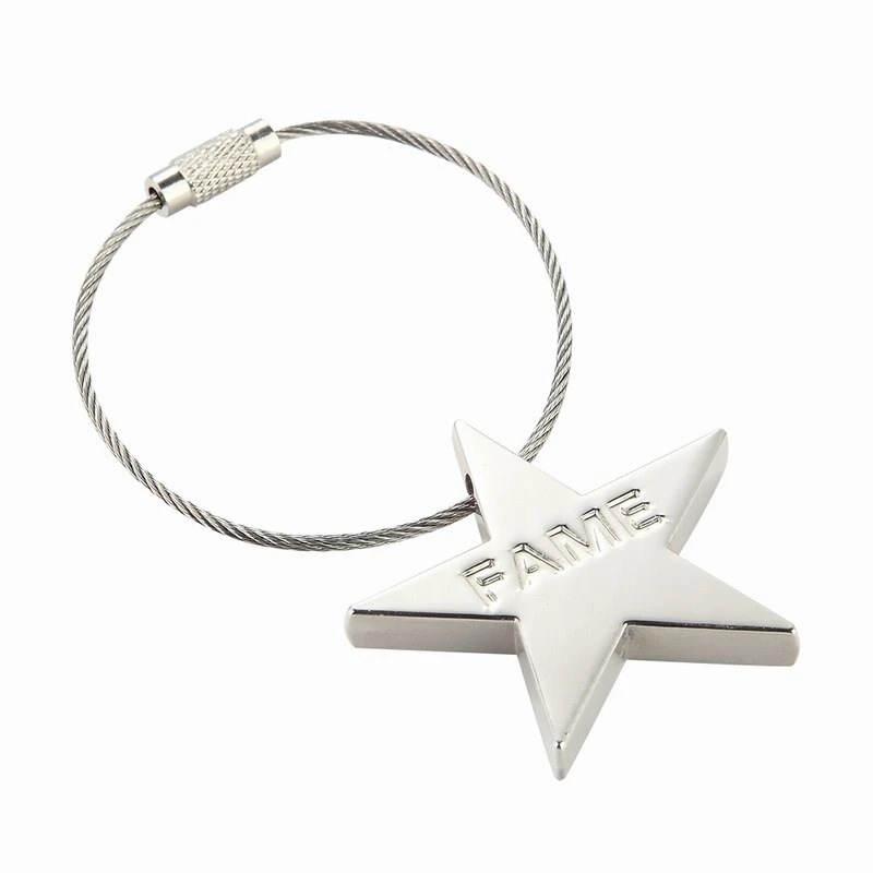 Custom Laser Engraved Star Shape Cable Metal Keyring