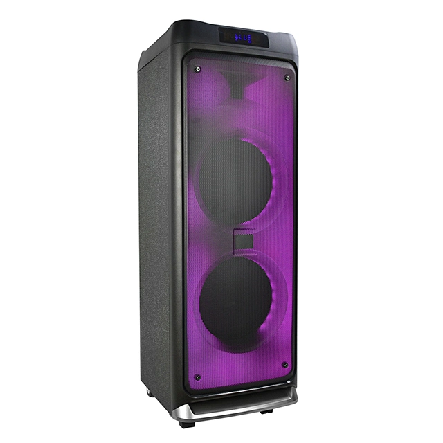 Convenient Wheeled Double 8 Inch Outdoor Portable Speaker with Fashion Light