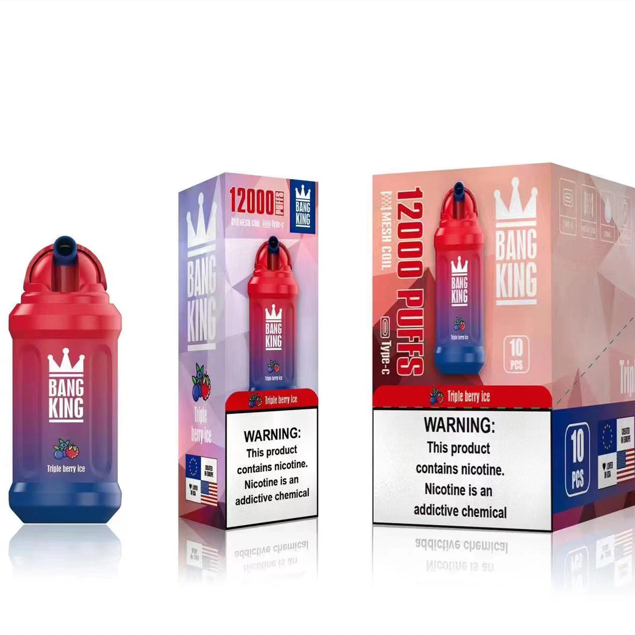 100% Original Bang XXL Vapor King 12000puffs Ecigarettes Einwegpods Gerätestangen Mesh Wiederaufladbare vorgefüllte 23ml Pod im Vergleich zu Elf Bc5000 Box Randm Tornado 10K