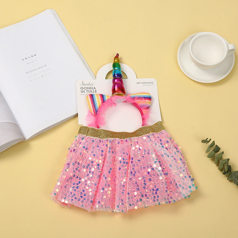 Fairy Dress Role Play Princess Dress Fancy Dress Children&prime; S Play Dress Sequins Tutu Skirt Baby Girl Puffy Skirt Set Princess Half-Length Gauze Headdress