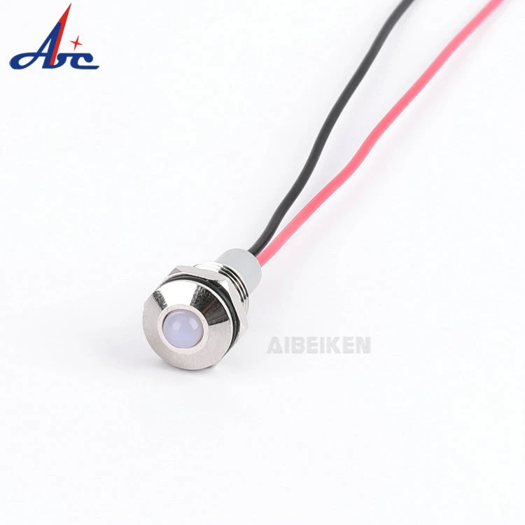 10mm de diámetro del orificio de Mini 12V 220V, Piloto de metal resistente al agua Indicador LED lámpara con cable de 150 mm